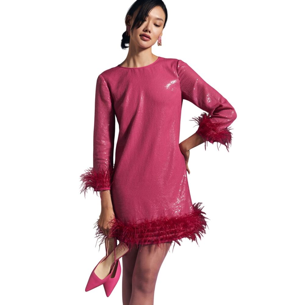 Anthropologie - Vineet Bahl Feather-Trimmed Shift Dress XL - NWT